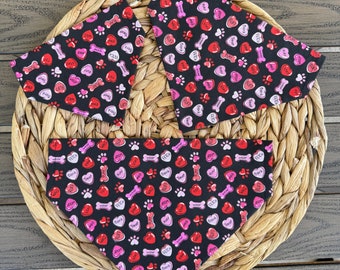 Valentine’s Day Dog Bandana, Valentine’s Day Convo Hearts Dog Bandanna, Over the Collar Dog  Bandana, Dog Bandana