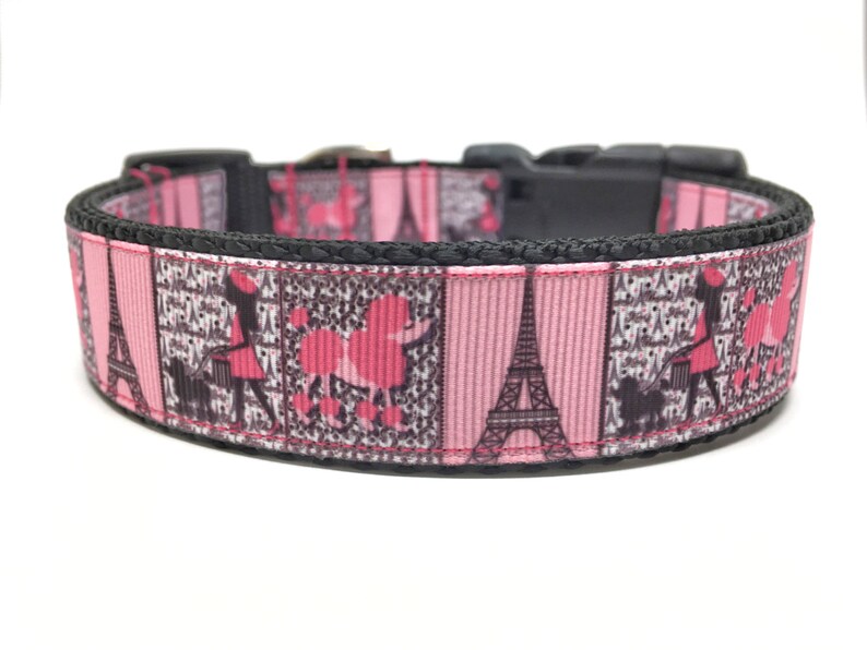 Poodles In Paris Eiffel Tower Girl Dog Collar Adjustable image 1