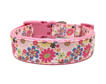 Flower Dog Collar - Pink Dog Collar - Girl dog Collar Adjustable