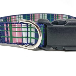 Preppy Plaid Blue Green Pink Dog Collar Adjustable image 7