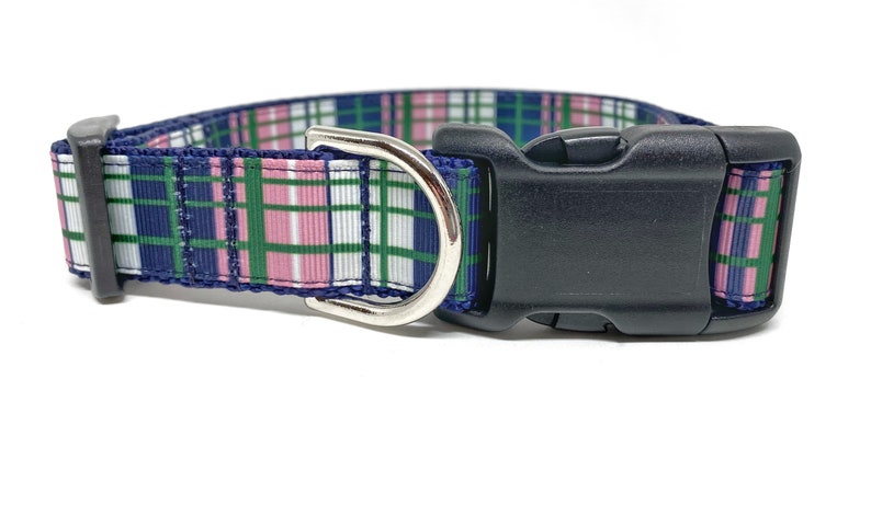 Preppy Plaid Blue Green Pink Dog Collar Adjustable image 7