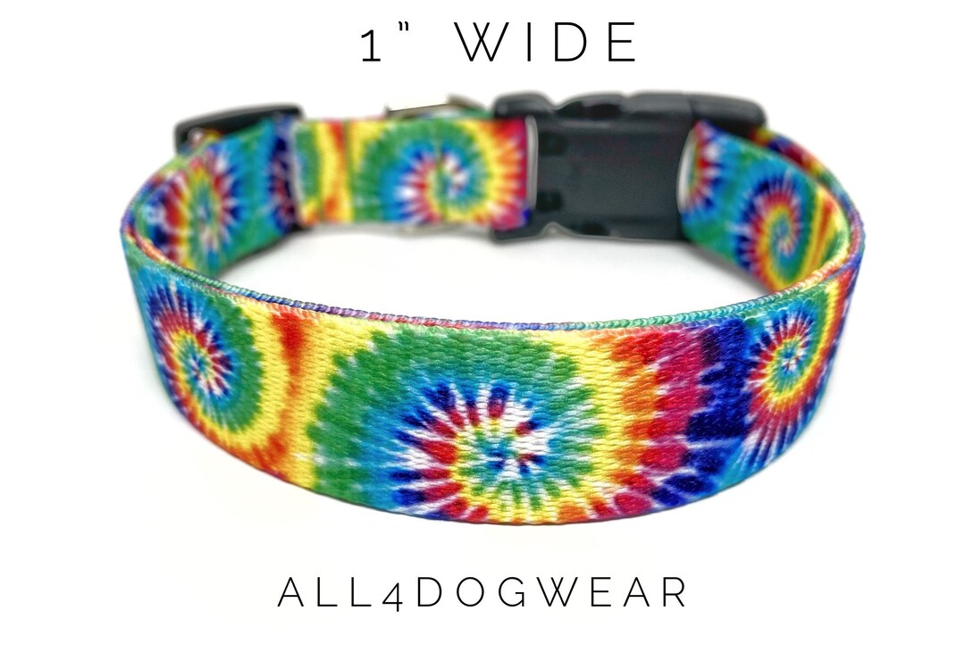 Tie Dye Dog Collar 1 Wide, Summer Dog Collar, Rainbow Tie Dye Dog