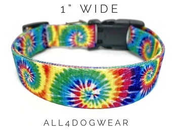 Tie Dye Dog Collar 1" wide, Summer Dog Collar, Rainbow Tie Dye Dog Collar, Dog Gift, Rainbow Dog Collar