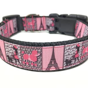 Poodles In Paris Eiffel Tower Girl Dog Collar Adjustable image 4