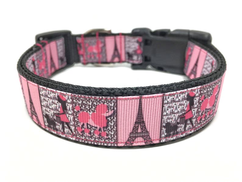 Poodles In Paris Eiffel Tower Girl Dog Collar Adjustable image 4