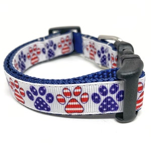 Patriotic Paw Prints Dog Collar Adjustable July 4th / Memorial Day Small Dog Collar Patriotic Dog Collar image 4