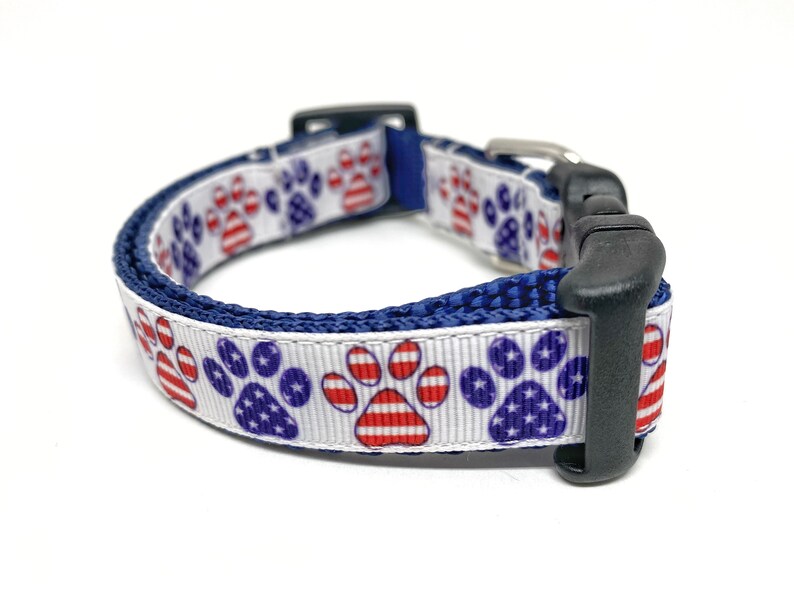 Patriotic Paw Prints Dog Collar Adjustable July 4th / Memorial Day Small Dog Collar Patriotic Dog Collar image 4