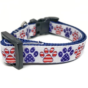 Patriotic Paw Prints Dog Collar Adjustable July 4th / Memorial Day Small Dog Collar Patriotic Dog Collar image 2