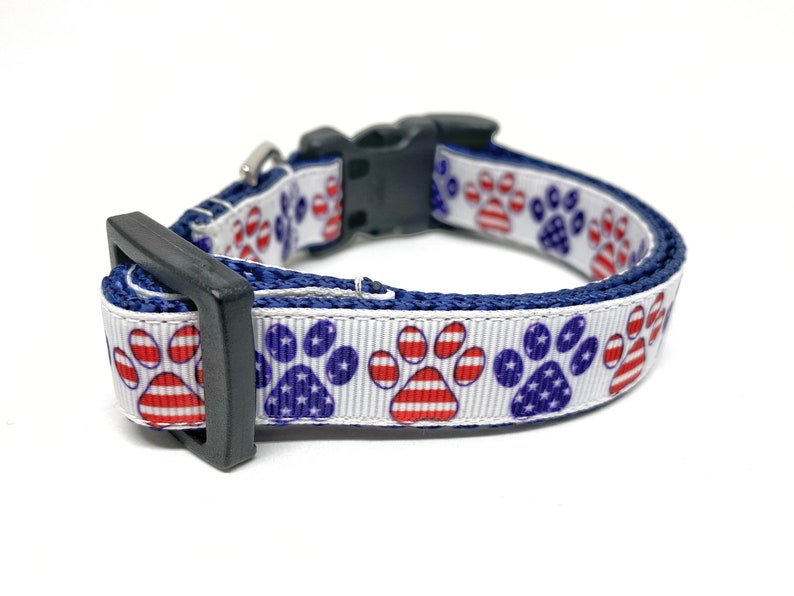 Patriotic Paw Prints Dog Collar Adjustable July 4th / Memorial Day Small Dog Collar Patriotic Dog Collar image 2