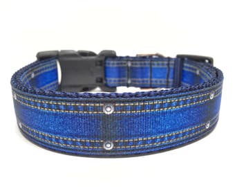 Faux Blue Jean Dog Collar Adjustable