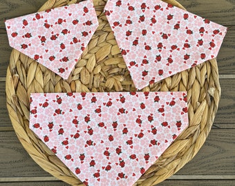 Valentine’s Day dog bandana, Paw Print Hearts and Roses Dog Bandana, Over the Collar Dog Bandana - Dog Bandana