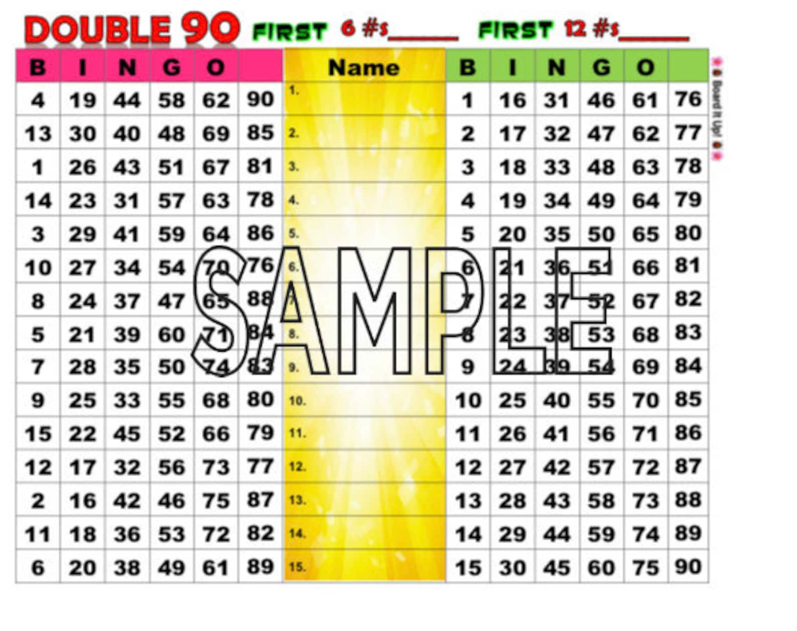 Double 90 Balls Bingo Board 15 Lines PDF file Etsy
