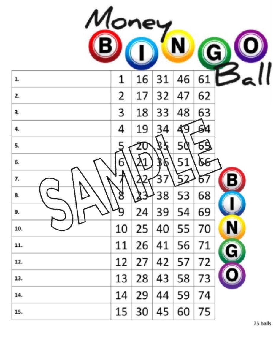 Money Ball Bingo Board 15 Lines straight and mixed PDF file Etsy