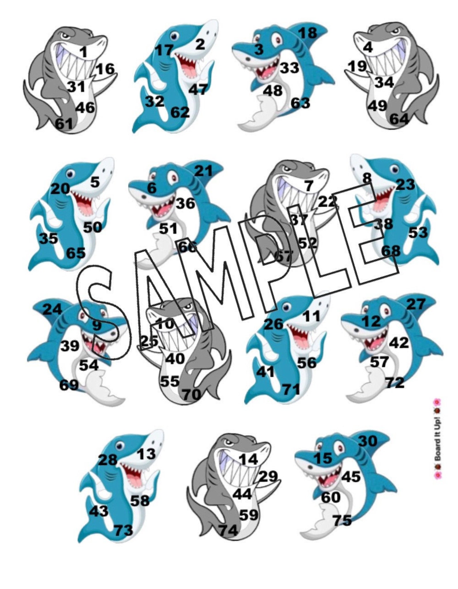 Sharks Bingo Board 15 Lines straight and mixed PDF file Etsy