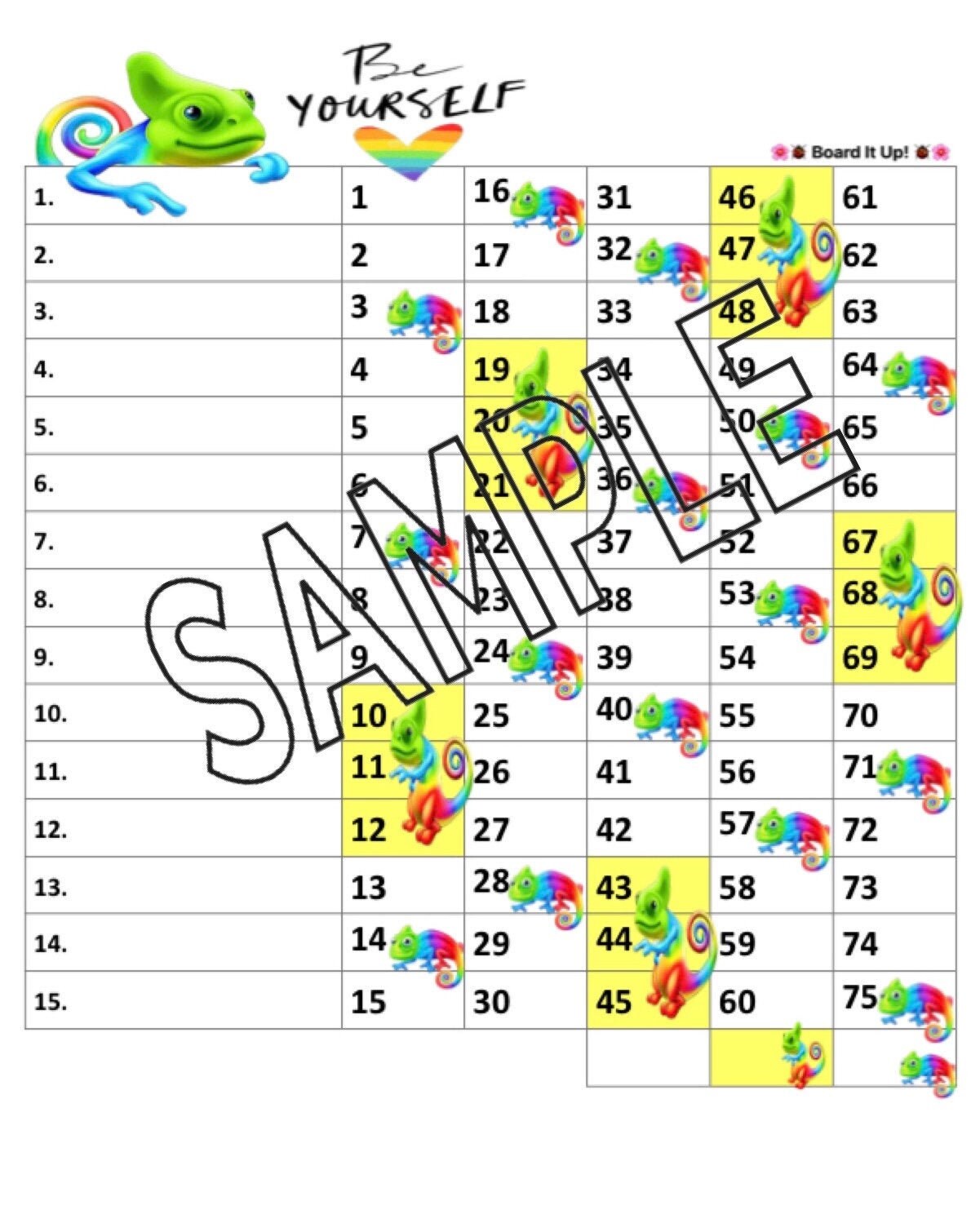 Be Yourself Bingo Board 15 Lines straight and Mixed PDF File Etsy