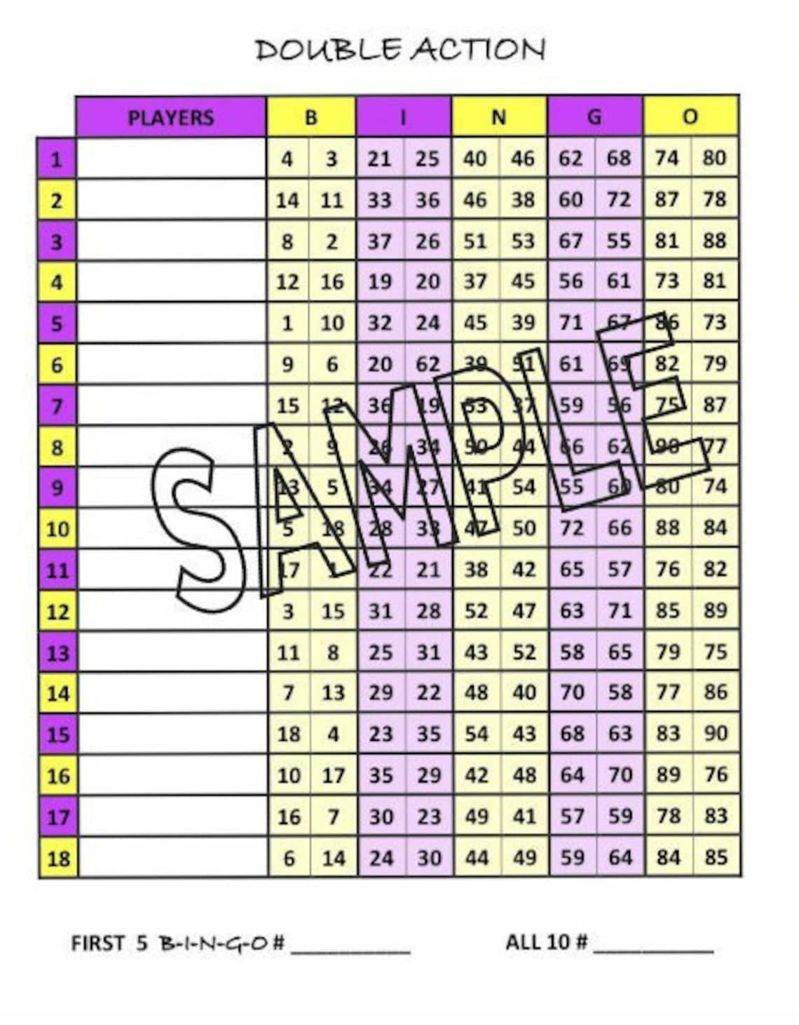 Double Action Bingo Board 18 Lines PDF file Etsy