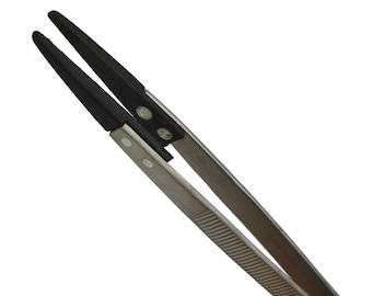 Pinzas para piedras preciosas de 6-1/4", puntas de fibra suave, punta roma, antirayaduras