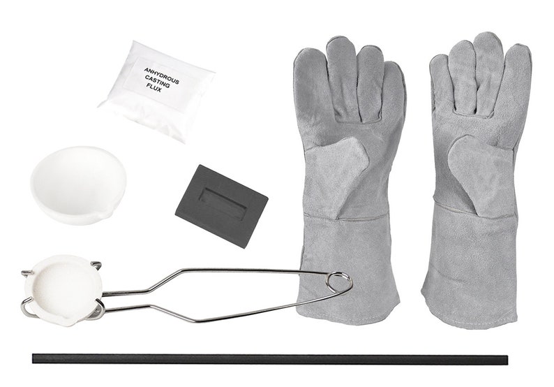 6-Piece Torch Melting Kit For Jewelry - Graphite Crucible, Tong, Rod, Ingot Mold