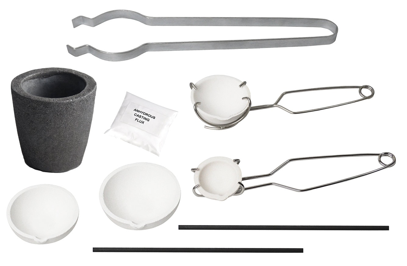 Ceramic Silica Melting Crucible Set with Borax and Graphite Stir Rod,  KIT-0007