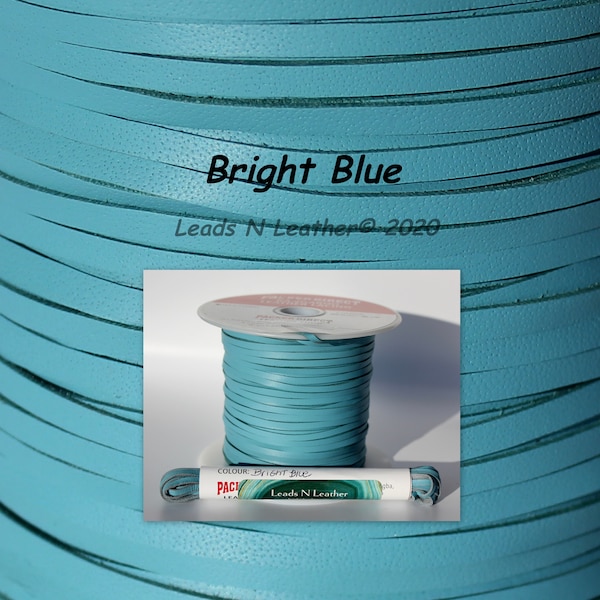 Kangaroo Leather Lace -3mm (1/8") 1-100 Meters -Buckstitching, Packer Leather-BRIGHT BLUE