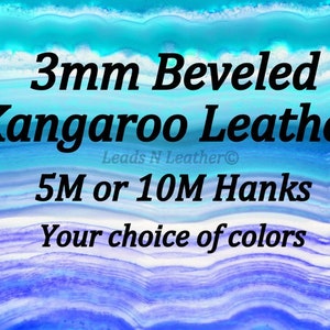 May include: 3mm Beveled Kangaroo Leather, available in 5m or 10m Hanks. Choose from a variety of colors. Leads N Leather.