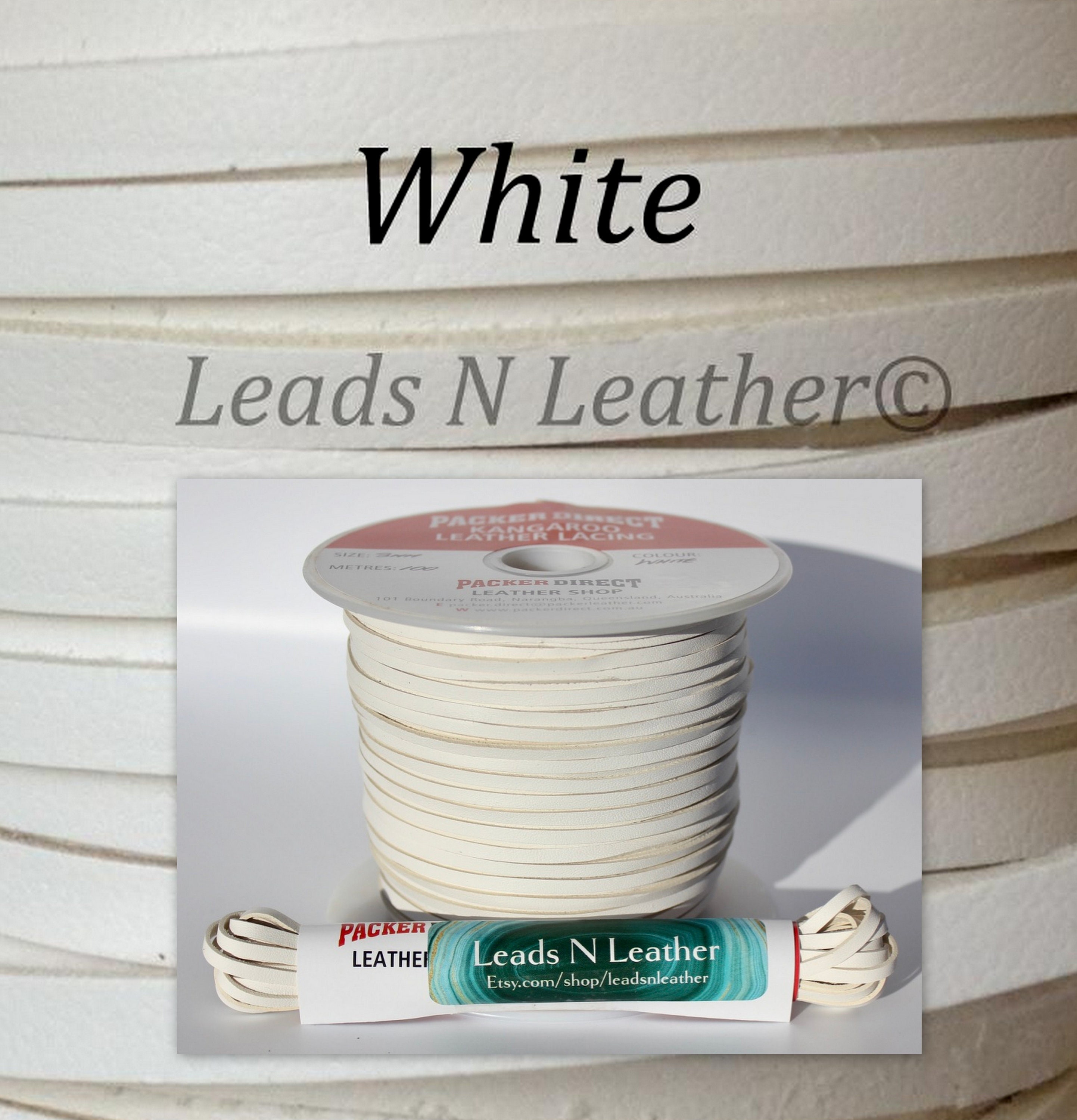 White Kangaroo Leather 3mm (1/8"), Buckstitch lacing, Kangaroo l…