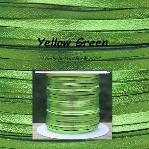 Kangaroo Leather lace-3mm (1/8")  Kangaroo Leather lace, Buckstitch lacing, Kangaroo lacing 1-100 Meters~Yellow-Green