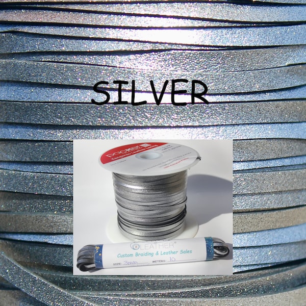 3mm (1/8") Metallic Silver Kangaroo Leather~1-100 Meters