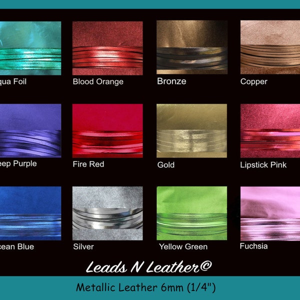 6MM (1/4") Kangaroo Leather Lace Metallic Colors~ 1-50 Meters