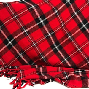 Vintage Throw Blanket - Faribault Woolen Mill Co., Red and Black Plaid Stadium Blanket, Vintage Textile, Cabin or Lodge Decor