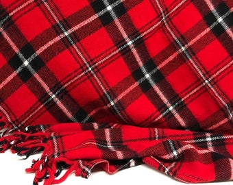 Vintage Faribault Wool Throw Blanket – Red Black Plaid, Cabin Decor