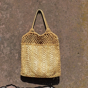 Vintage Boho Macrame Purse - 1970s Handbag, Top Handle Purse, Bohemian Wardrobe Accessory, Hippie Purses Bags
