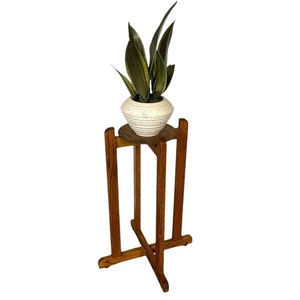 Vintage Oak Plant Stand - Solid Wood with Rotating Top, Floor Plant Stand, Retro Living Room Decor, Boho Modern Cocktail Table 27 inches
