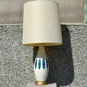 Vintage Mid Century Modern Colorful Ceramic Lamp, Vintage Shade, 1960s Table Lamp, Mid Mod Lighting