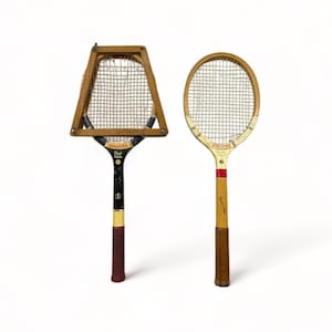 Vintage Wooden Tennis Racket Pair, Spalding Fast Flite, Paucho Segura Special Model, Wooden Tennis Racket Head Cover, Sports Collectibles