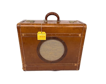 Vintage Leather Suitcase, Upcycled Guitar Amp Speaker, Mid Century Modern Luggage Speaker Cabinet, Rola 10" Speaker