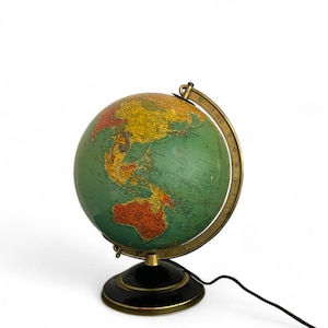 Vintage Replogle Glass World Globe Light - Antique 10 Inch Illuminated World Globe on Metal Stand, Office Decor, Gifts for Executive
