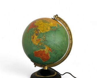 Vintage Replogle Illuminated Glass World Globe – 10" Library Model, USA Made
