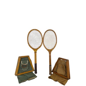Vintage Wooden Tennis Rackets with Wooden Press and Canvas Cover, Game Room Decor, Sports Collectibles, Playrite Wright Ditson Racket
