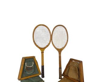 Vintage Wooden Tennis Racket Set - Playrite Wright Ditson, with Press & Canvas Cover