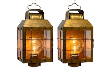 Vintage Nautical Brass Lantern Lights - Hollywood Lighting Fixture, Maritime Decor (Pair)