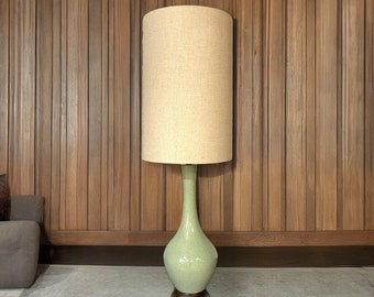 Vintage Extra Large Mid Century Crackle Glaze Lamp, Oversized Vintage Shade, Seafoam Green Ceramic Lamp, Retro Table Lamp