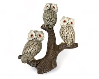 Vintage Ceramic Owl Wall Hanging Set - Mid Century Boho Decor