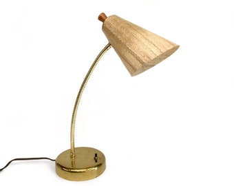 Vintage Mid Century Gooseneck Lamp with Bullet Cone Fiberglass Shade, Atomic Age Desk Light, Mid Mod Lighting, Adjustable Desk Light