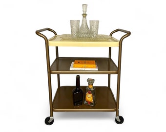 Retro Metal Bar Cart – Mid Century Modern 3-Tier Beverage Trolley