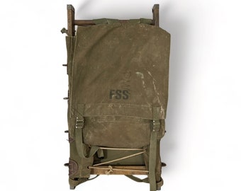 Vintage US Forest Service Wood Packboard, Wooden Backpack Frame, USFS FSS Canvas Packsack, Trappers Gear, Rustic Cabin or Lodge Decor