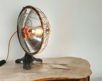 Antique General Electric Copper and Cast Iron Lamp, Repurposed Hotpoint Space Heater, Adjustable GE Imdistrial Lamp
