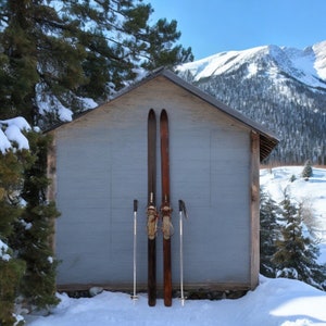 Vintage Hickory Wood Skis with Poles - Rustic Cabin Decor (81 inch)
