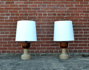 Vintage Wood and Rope Table Lamps - Coastal Beach House Decor (Pair)