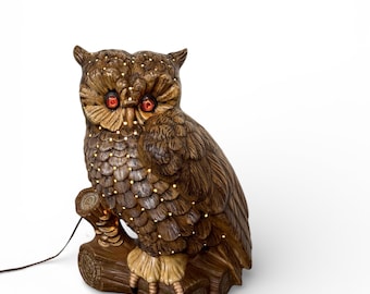 Large Vintage Atlantic Mold Ceramic Owl Table Lamps 1970s